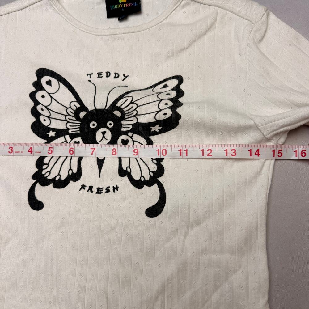 Teddy Fresh Butterfly Lettuce Trim Pointelle Shirt Women’s S Coquette Y2K - Picture 5 of 9